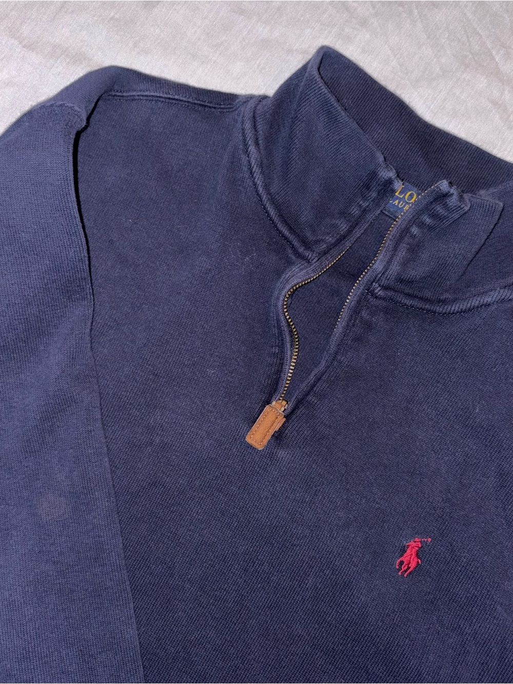 Polo by Ralph Lauren Navy Quarter-Zip Sweatshirt with Red Pony Size Large